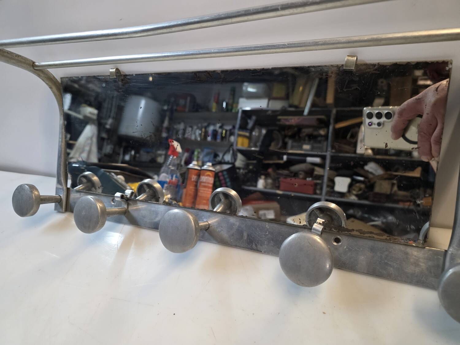 Antique aluminum coat rack with 5 hooks