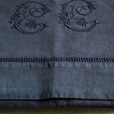 Drap Ancien En Lin Et Coton Bleu Nocturne