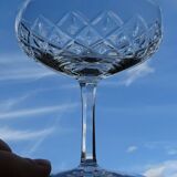 Set of 9 engraved crystal champagne glasses