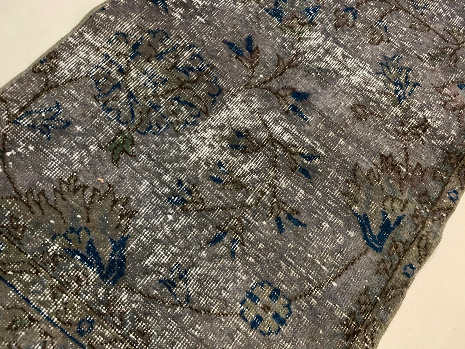Distressed Turkish Narrow Runner 310x69 cm wool Vintage rug, Overdyed Grey