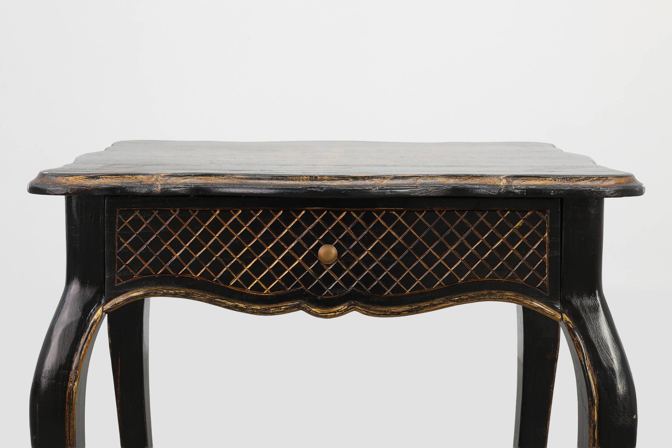 19th Century Black Wooden Side Table with Drawer, France