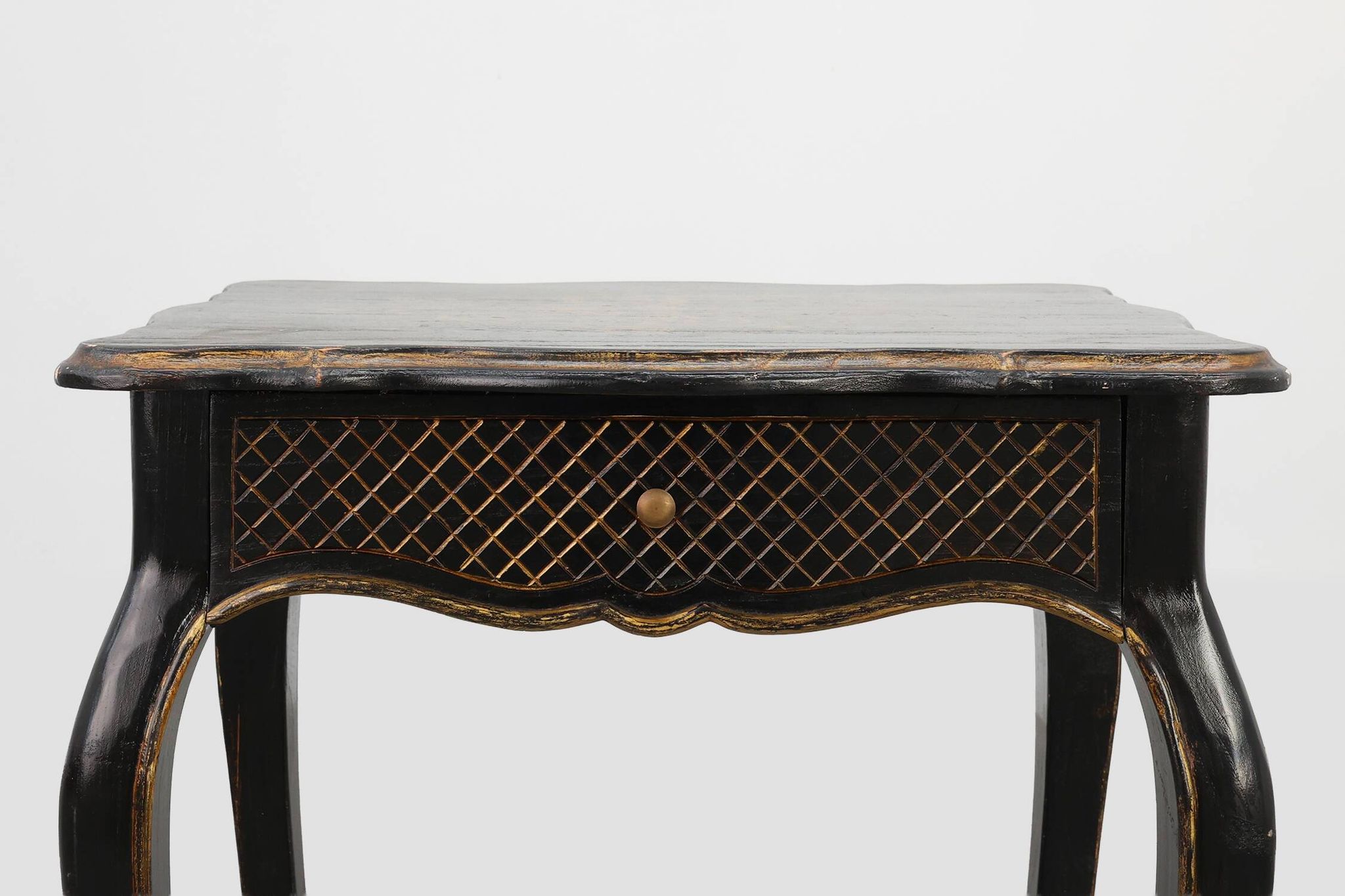 19th Century Black Wooden Side Table with Drawer, France
