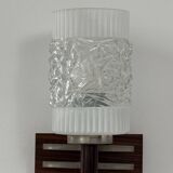 Pair of vintage wall lights, chrome, rosewood and pressed moulded glass, France