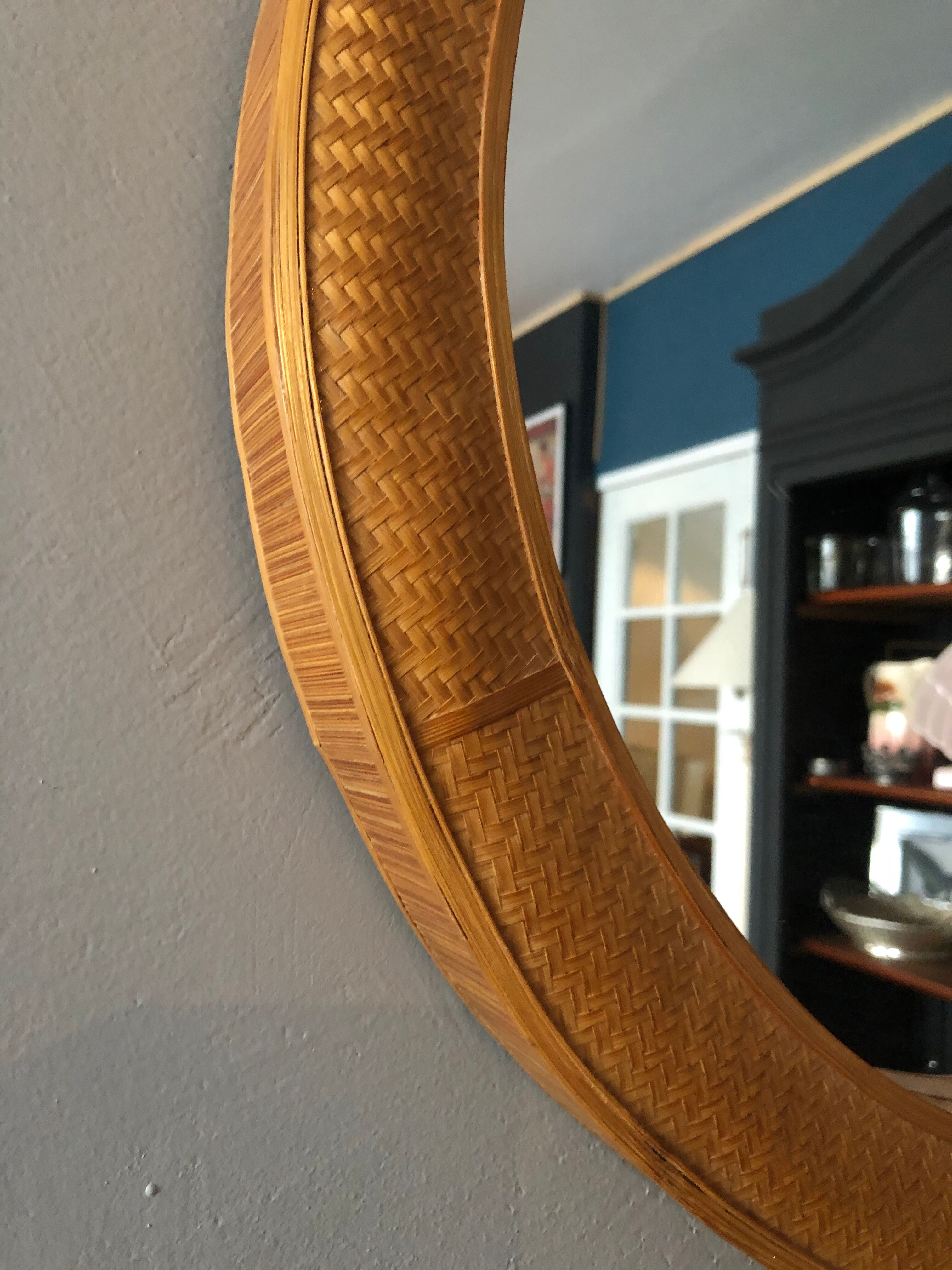 Vintage mirror in braided rattan