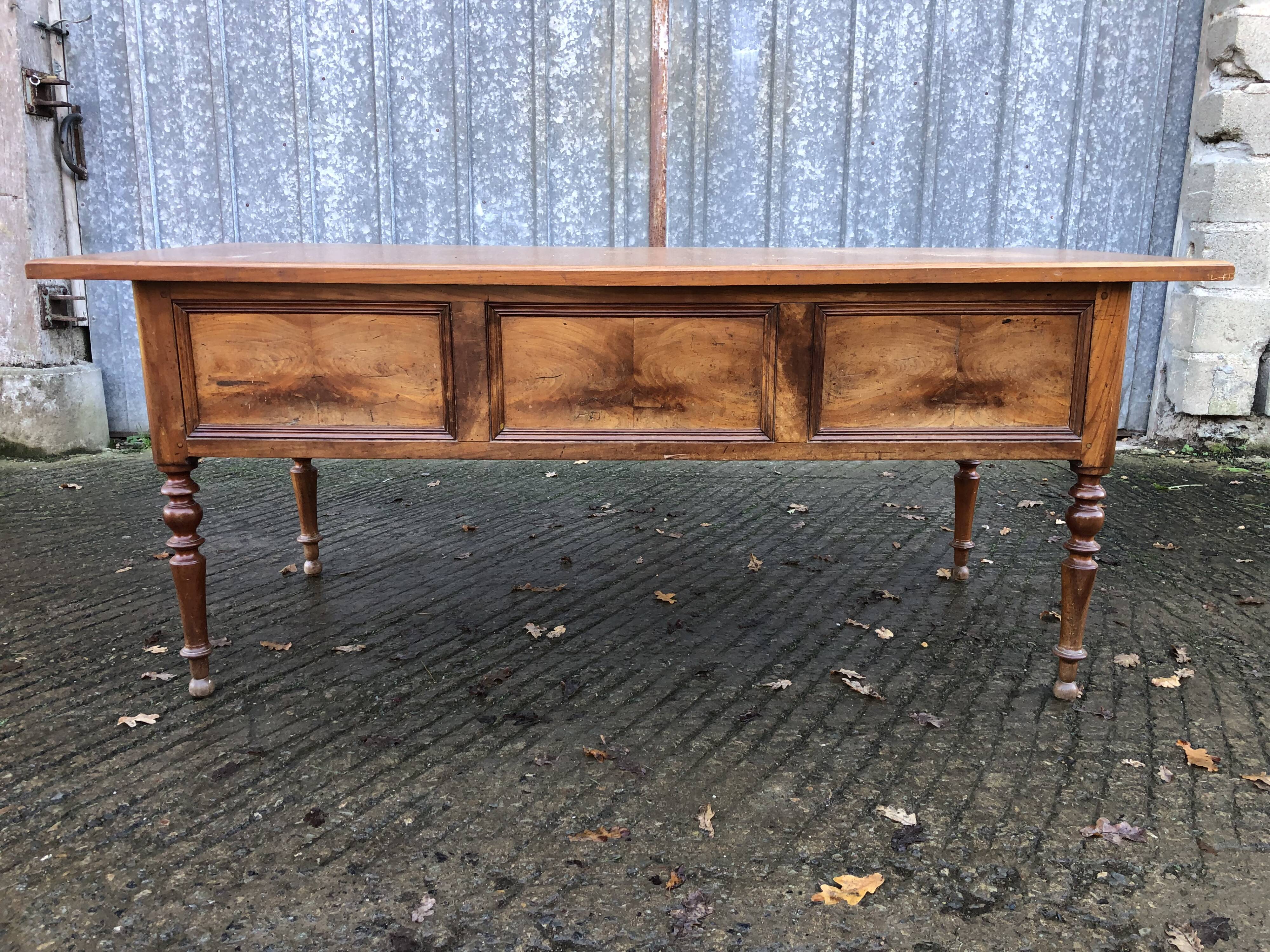 Solid cherry game table with 2 front drawers and panelled crosspieces.