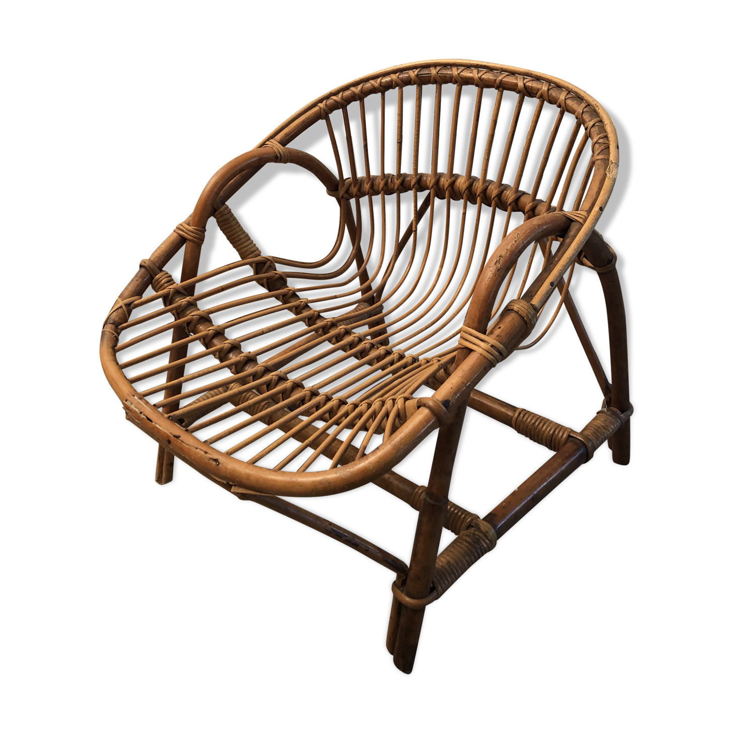 Fauteuil corbeille rotin vintage