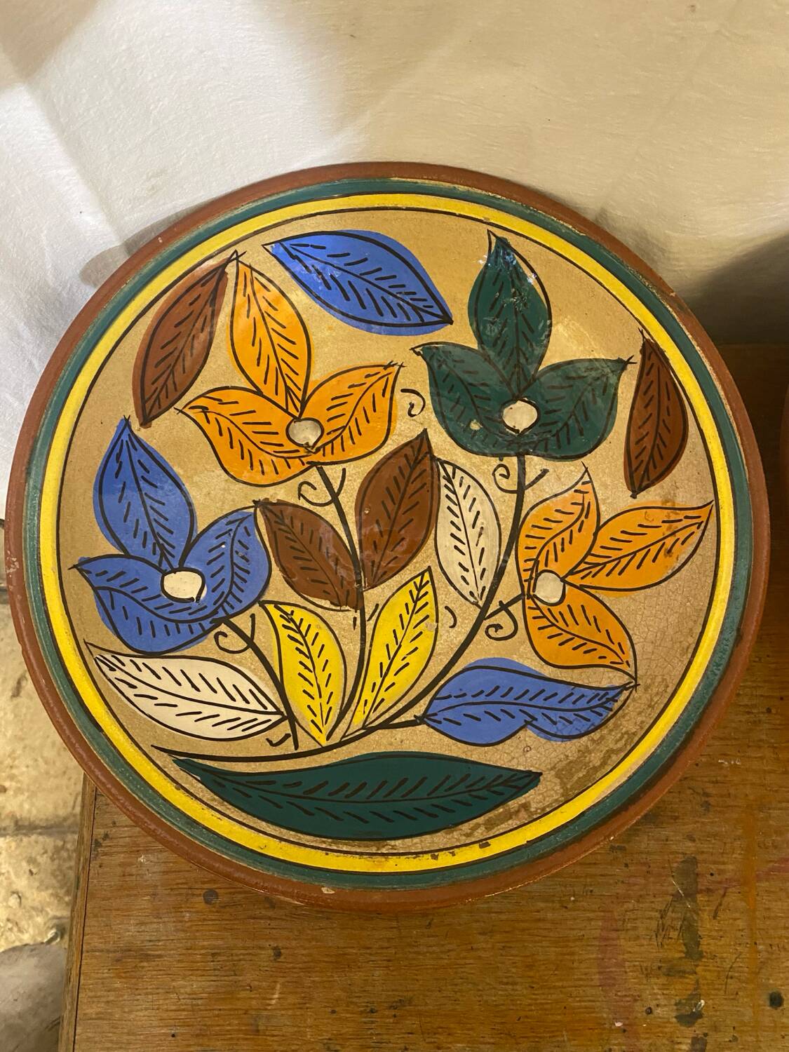 Pair of antique safi moroccan glazed terracotta dishes from the 50s