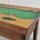 Vintage 1970 side table in green epoxy resin & solid oak 70s raw