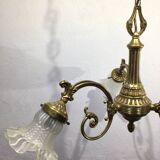 3-light chandelier in bronze and glass tulips