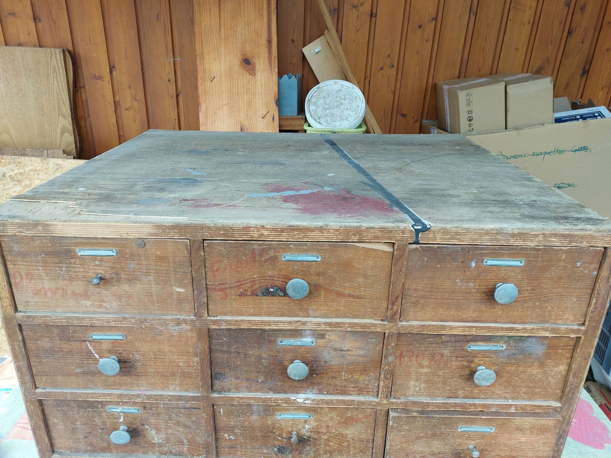 meuble de métier en bois, meuble à tiroirs