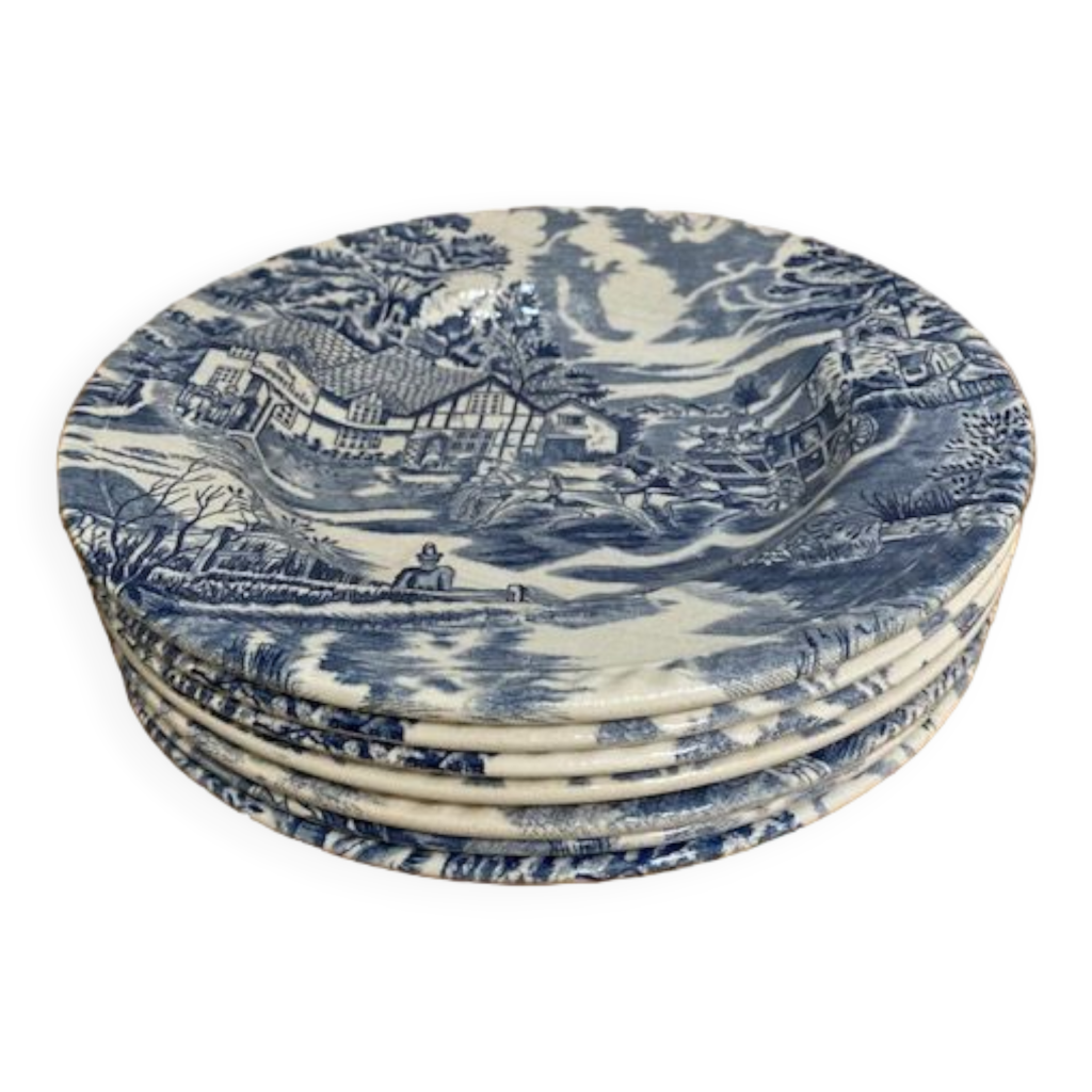 V1/ ASSIETTE PLATE Service Vintage Luneville Badonviller Kg France Bleu/Fleurs EUR 8,00 - FR