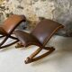 Set of 2 wooden and studded leather footrests
