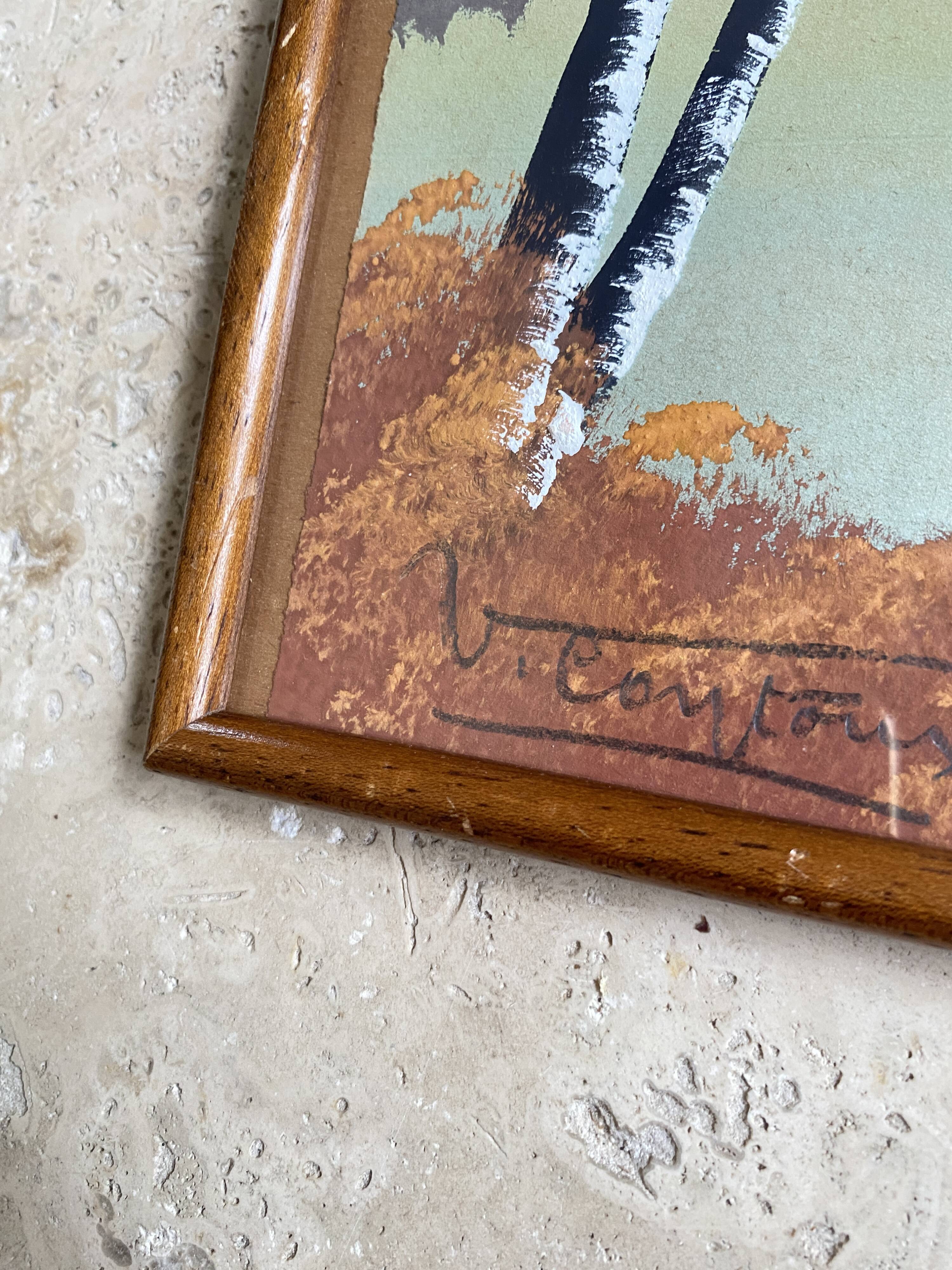 Peinture sur papier, cadre en bois vitré