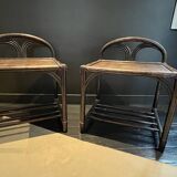 Tables de chevets en rotin vintage Rochebobois