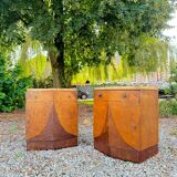 Pair of art deco period veneer wood bedside tables
