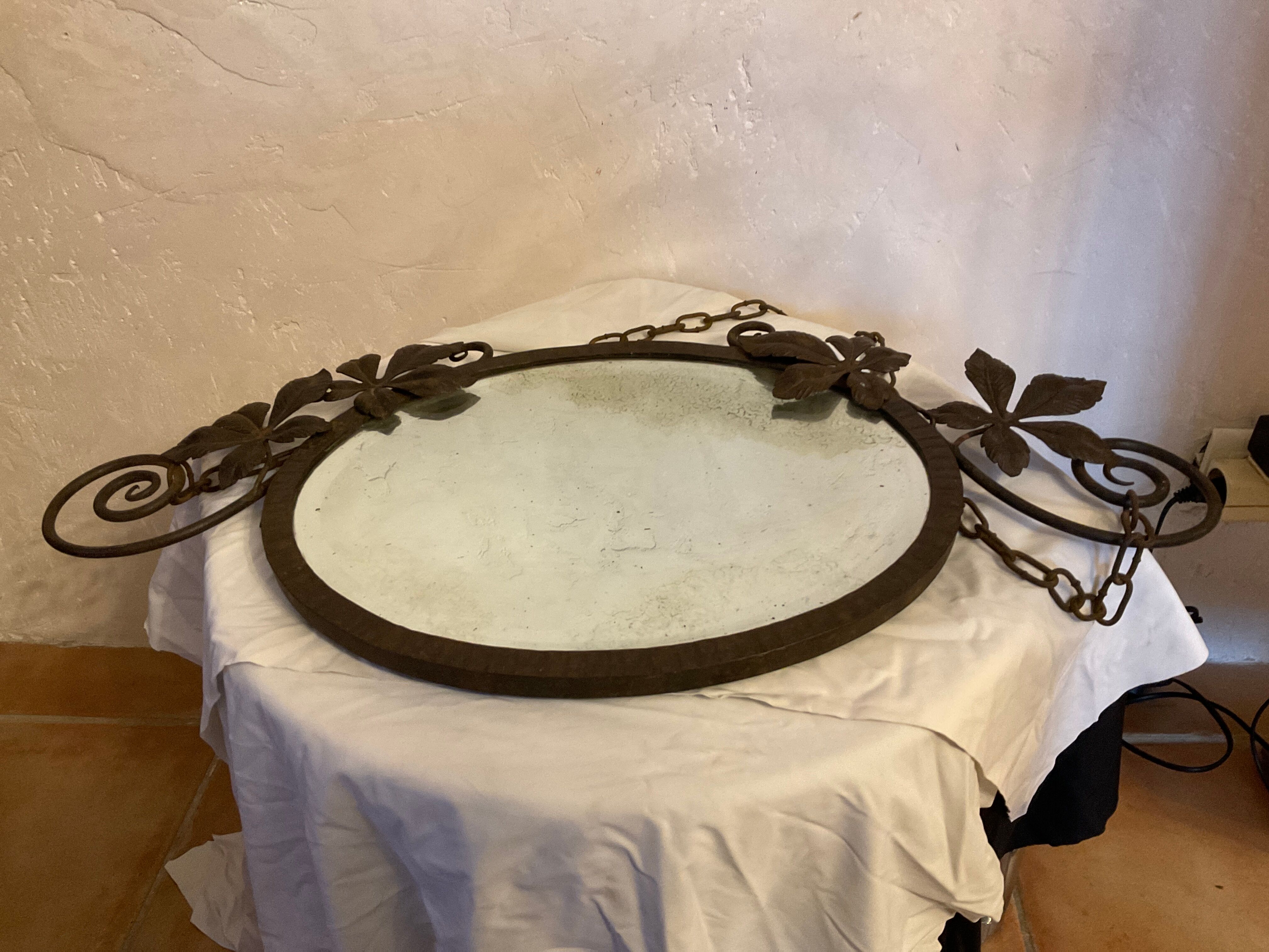 Oval wall mirror art nouveau wrought iron 69x35cm