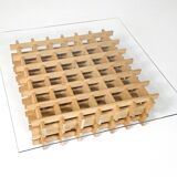Mid-Century Modern Italian Coffee Table, Wooden Grid and Glass, 1960s