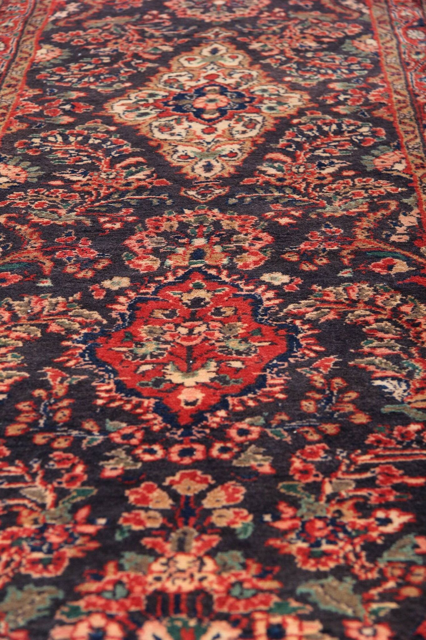 Long Vintage Oriental Runner Rug, Herati Wool Handwoven Hallway Carpet, 85 x 365