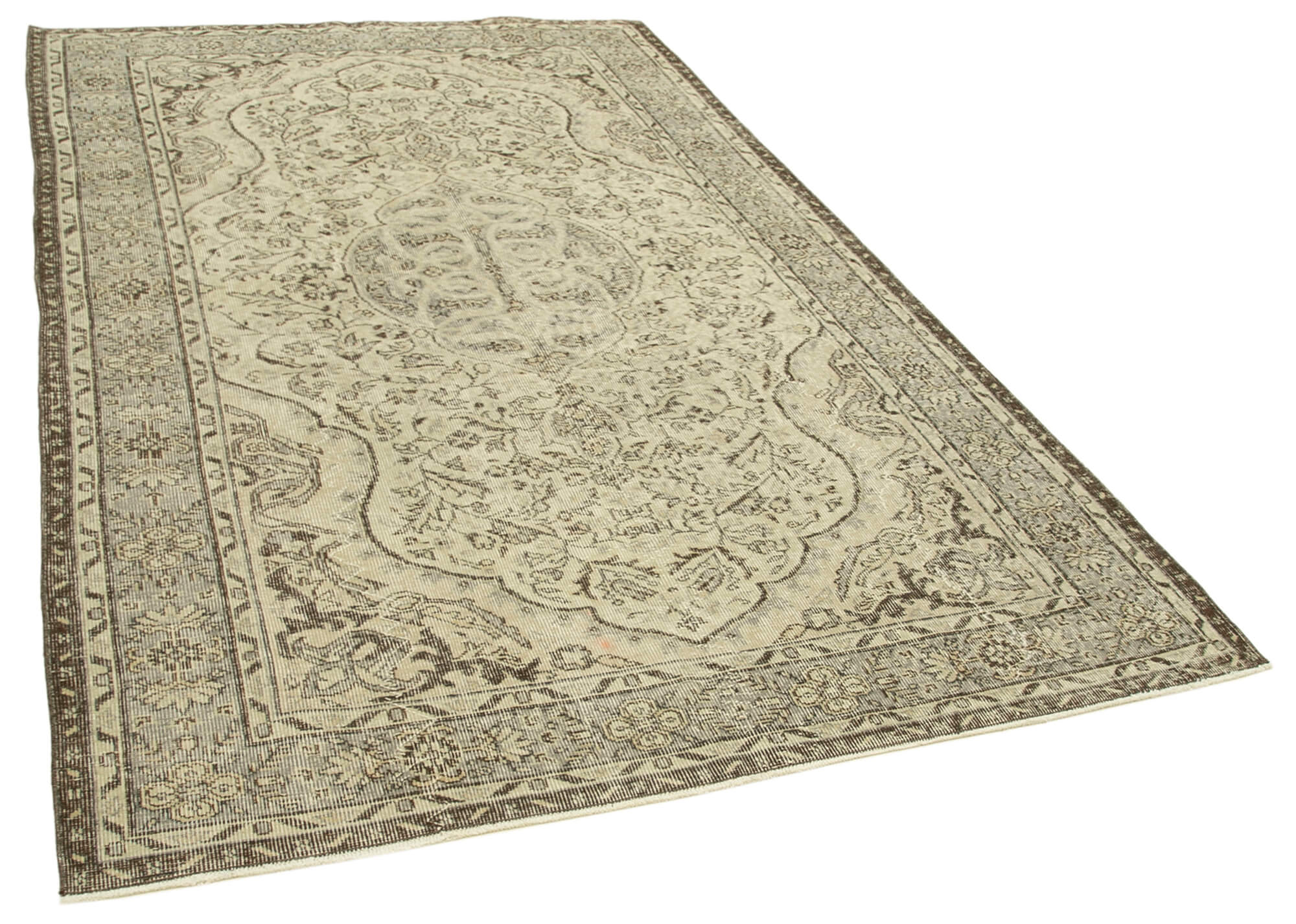 Handmade Distressed Oriental Beige Carpet 170 cm x 276 cm - 38988