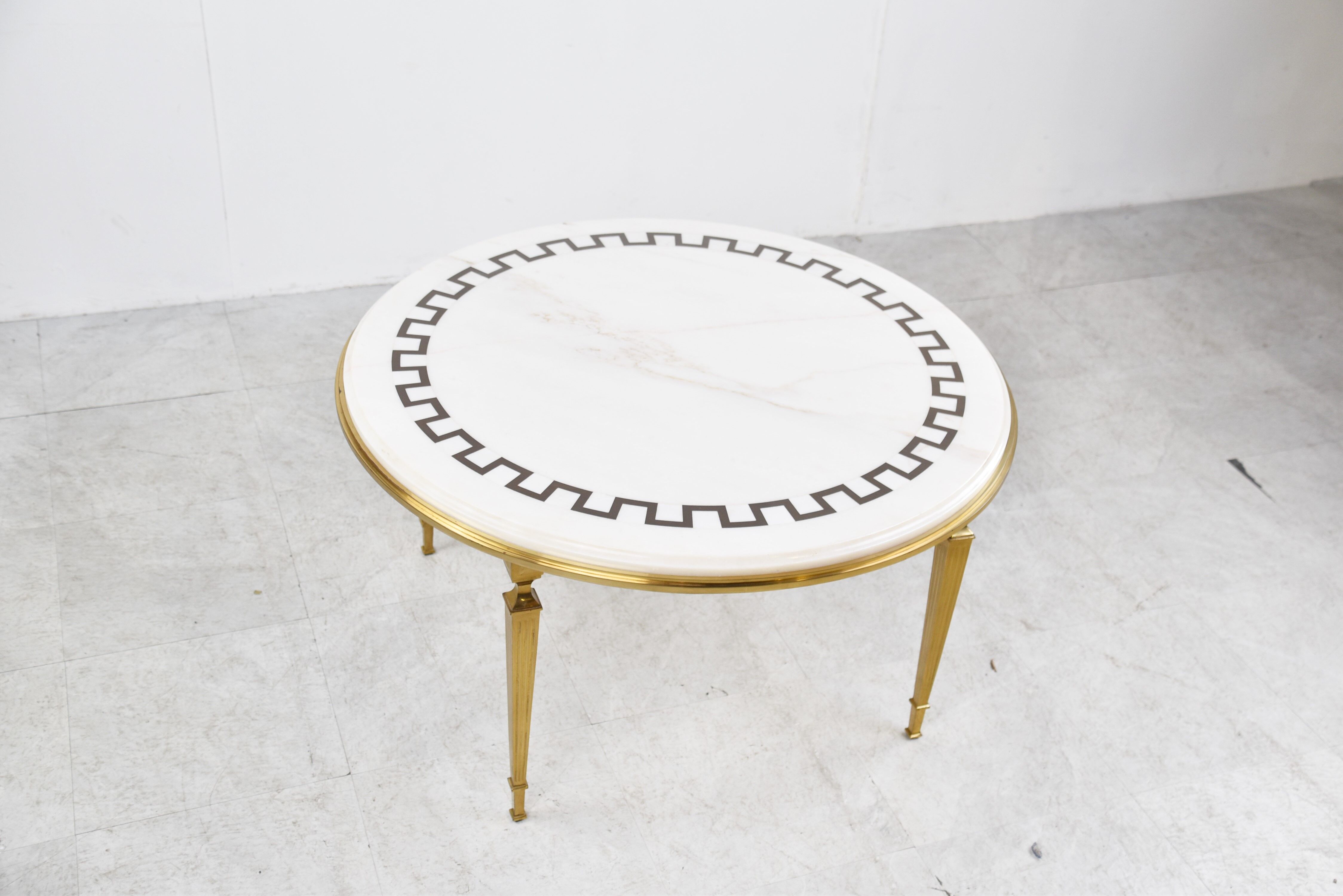 Vintage brass and white marble coffee table, 1970s
