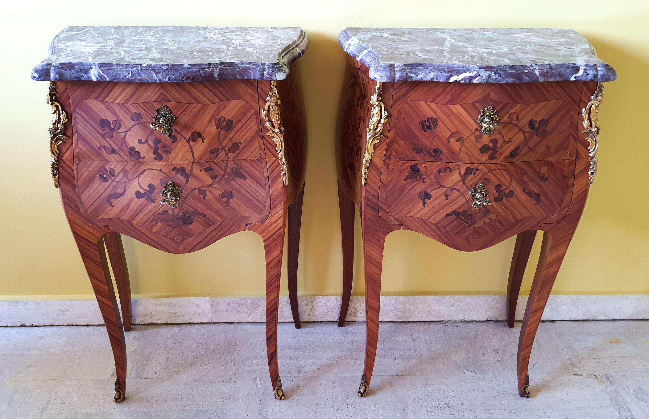 Pair chevets Louis XV marble breccia Violette