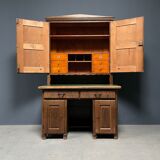 Antique painted pine desk or secretaire with wall unit from Germany late 1800s.