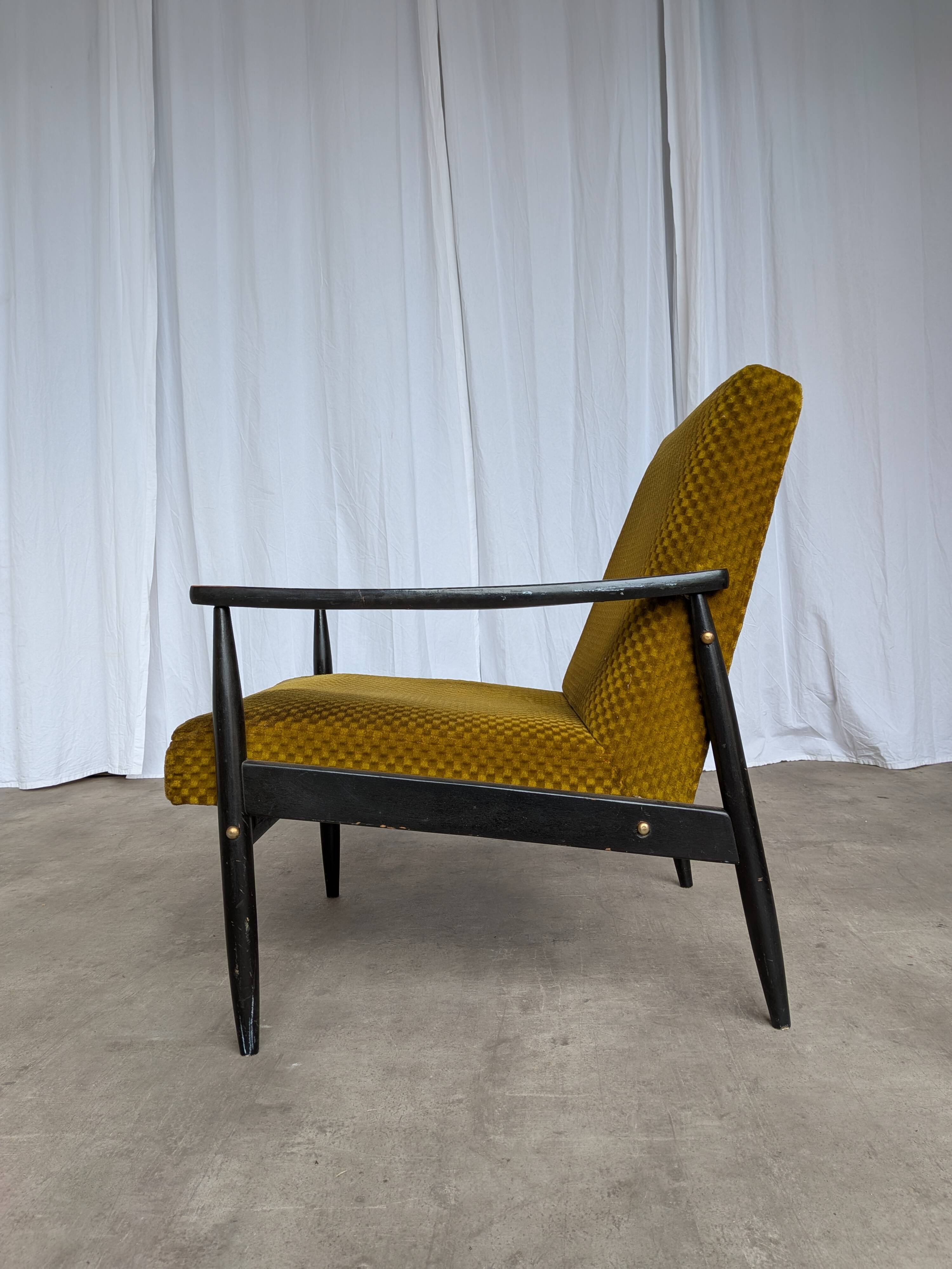 Vintage Yellow Fabric Armchair: Mid-Century Modern Lounge Chair