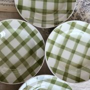 4 vintage deep plates in earthenware Moulin Des Loups model Nappe green