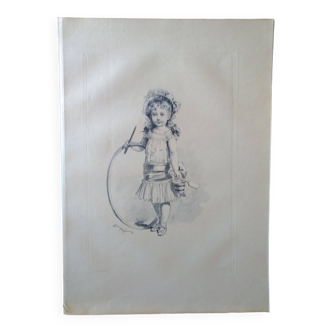 planche héliogravure  enfant  de Dujardin illustrateur Adrien Marie année 1883 ( lire description )