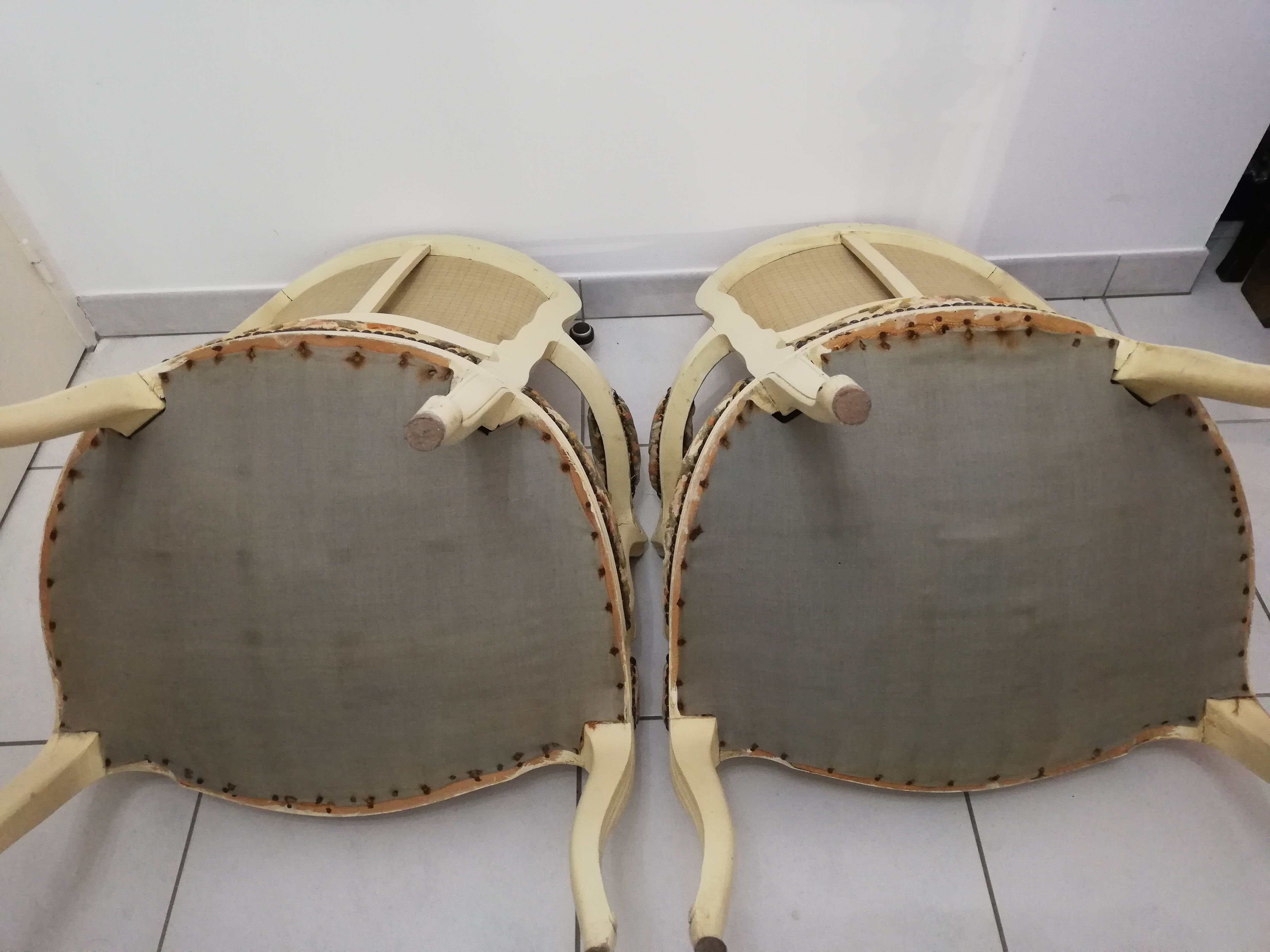 Pair of armchairs in Louis XV style seat and embroidered fabric back