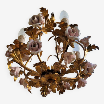 Lustre doré roses en céramique