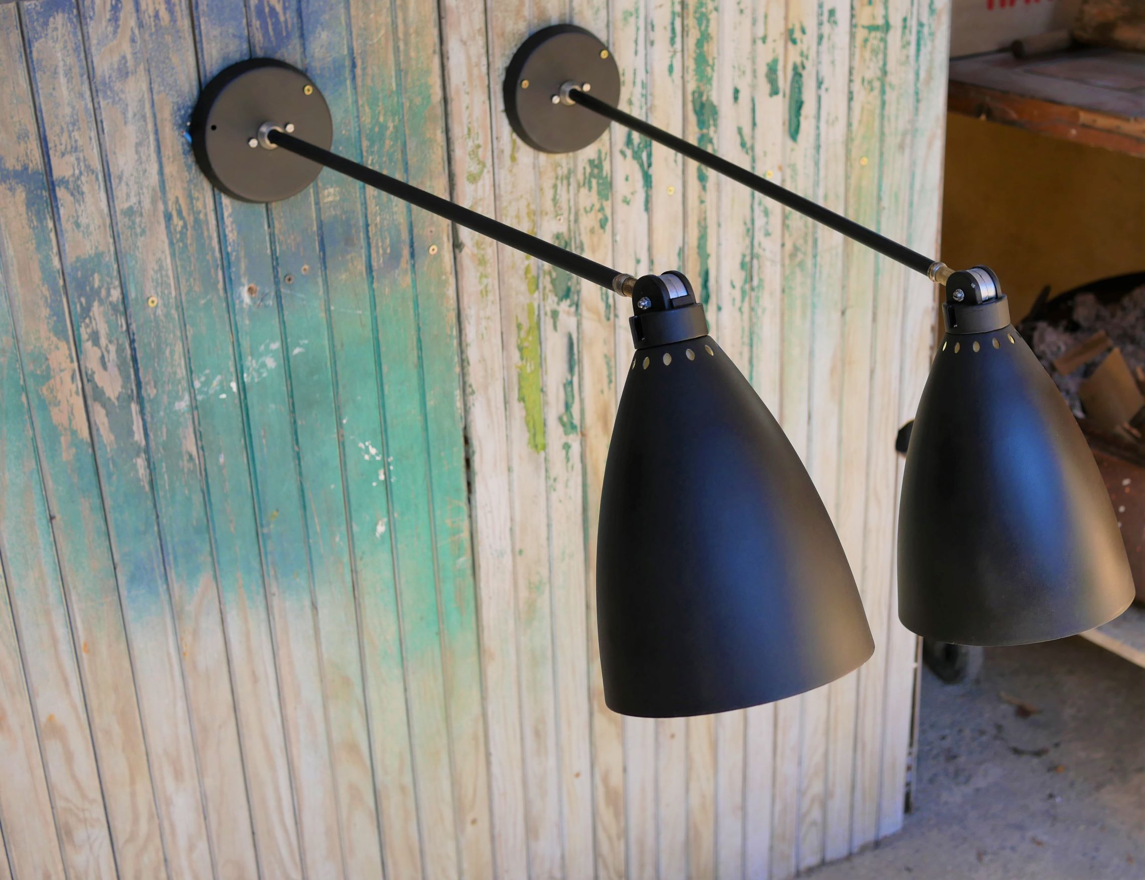 Pair of industrial arm wall lights, 60 years