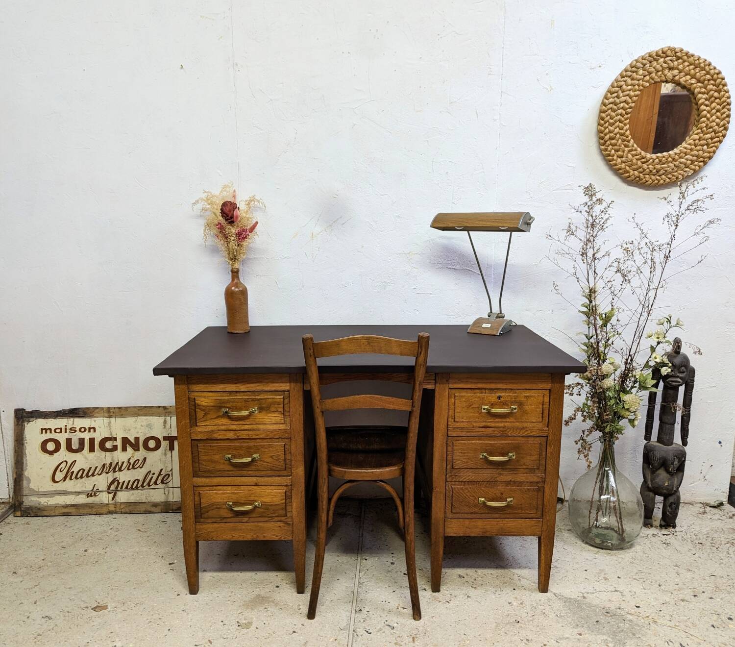 Bureau ministre XIXème et chaise en bois courbé 1940