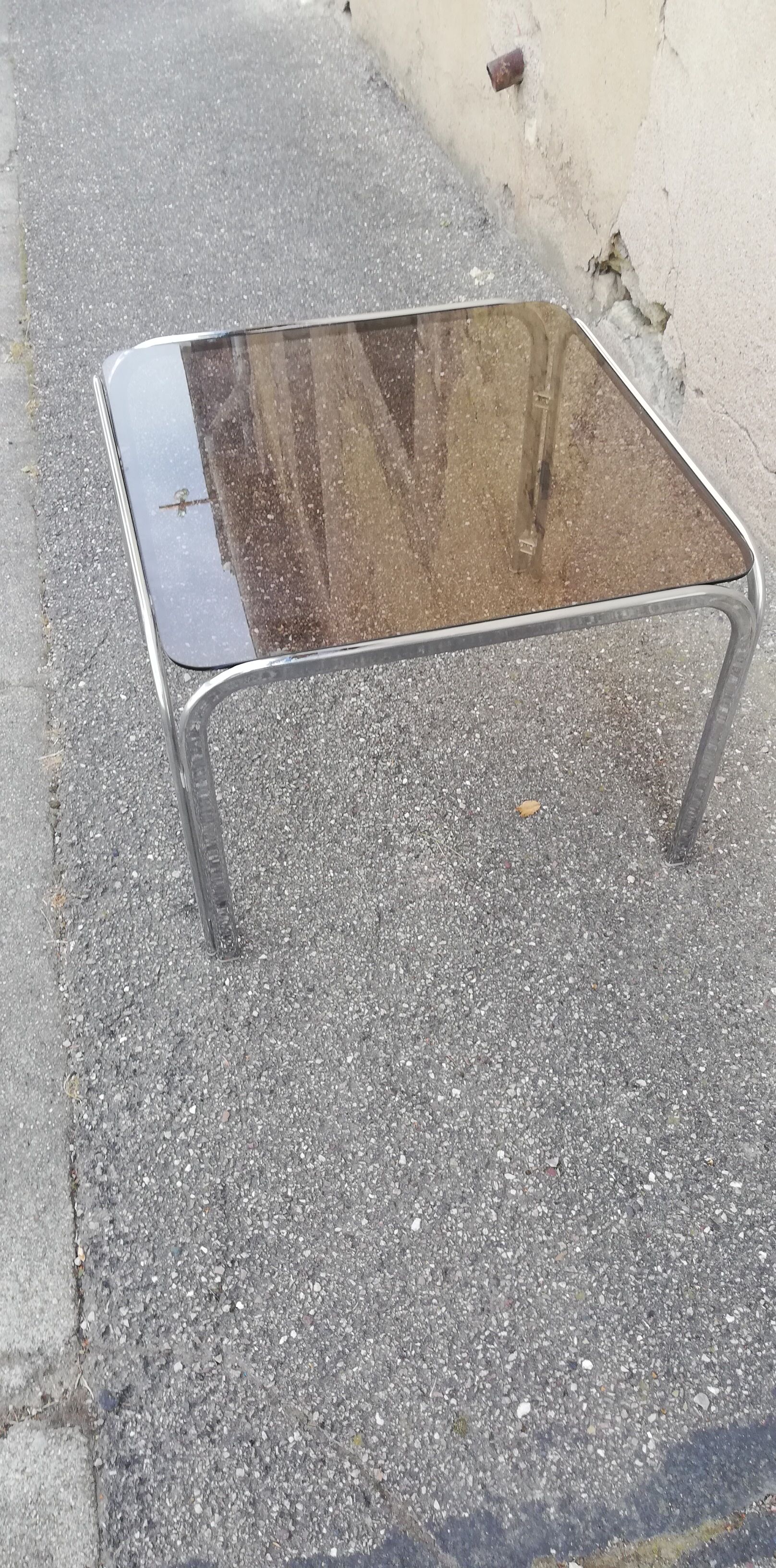 Vintage coffee table chrome and smoked glass
