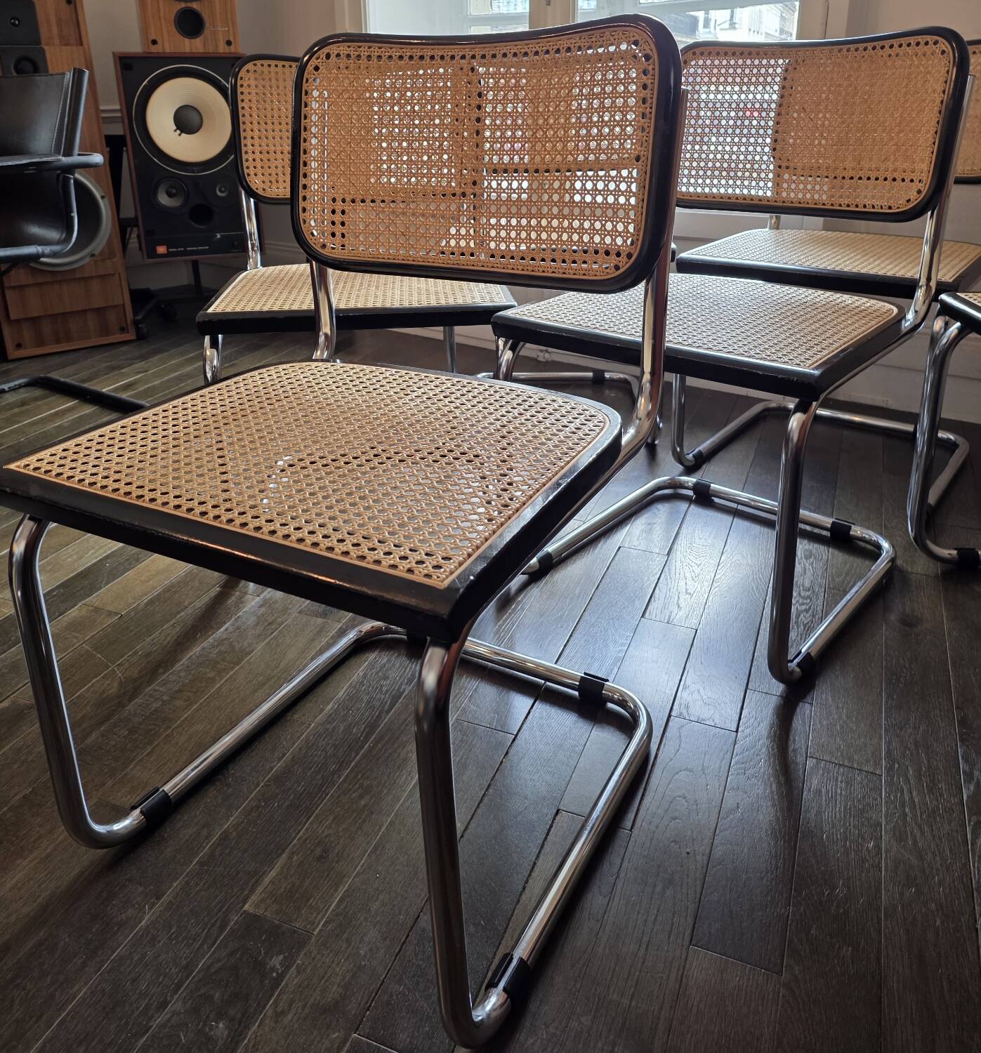 Set of 6 Cesca B32 Marcel Breuer black vintage chairs Made in Italy