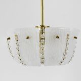 J.T. Kalmar Petite curved suspension basket, brass and glass, Austria, 1950s