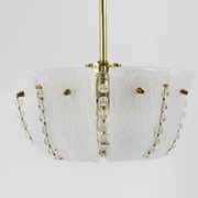 J.T. Kalmar Petite curved suspension basket, brass and glass, Austria, 1950s