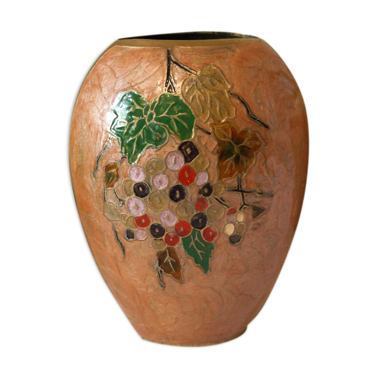 Vintage enamelled polychrome brass vase
