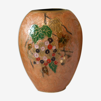 Vase en laiton polychrome émaillé vintage