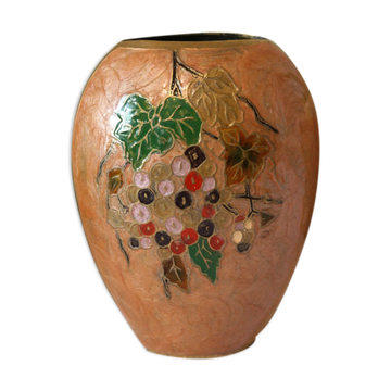 Vintage enamelled polychrome brass vase