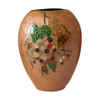 Vase en laiton polychrome émaillé vintage
