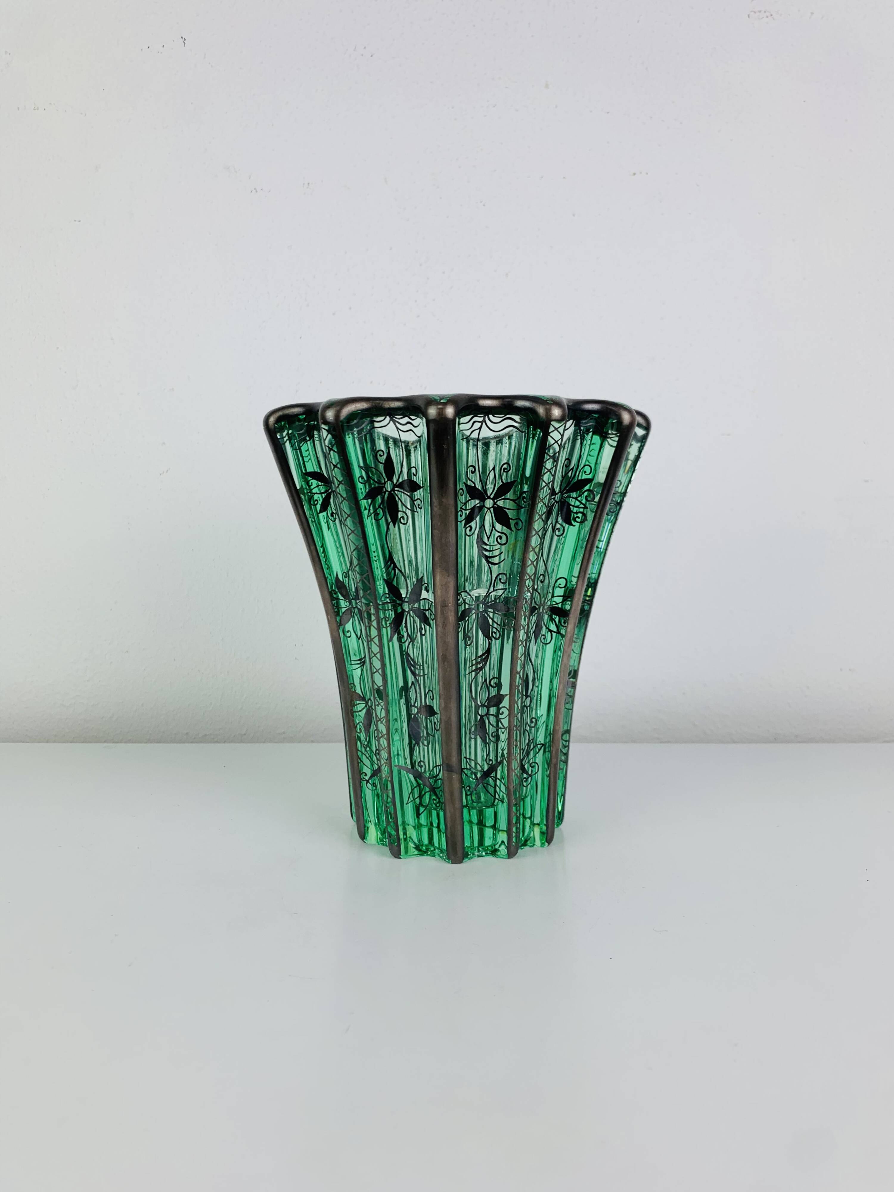 Art Deco vase by Pierre D'Avesn, silver decoration by Atelier Saint Graal.