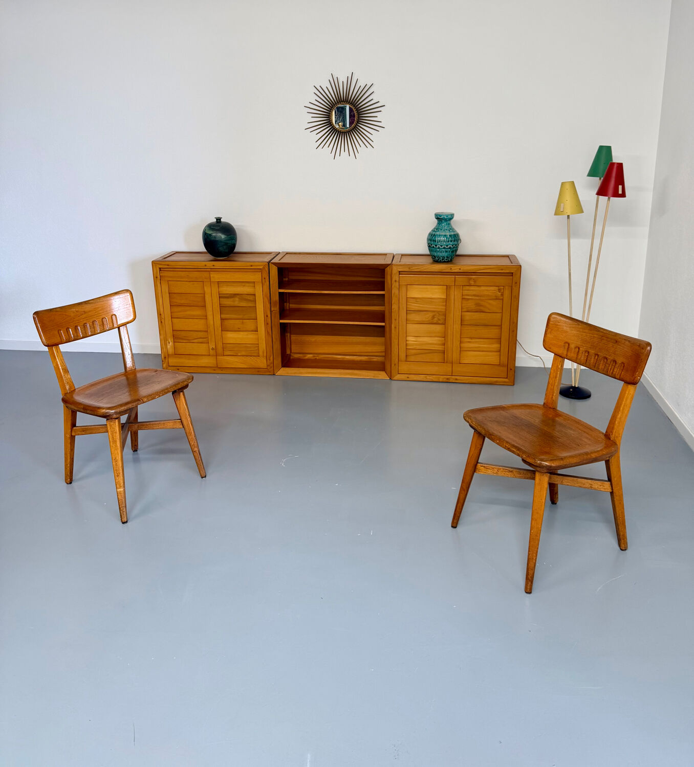 Modular sideboard Ateliers Chauvin solid wood design 70s