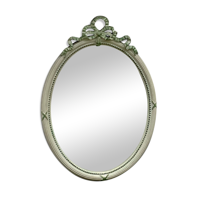 miroir ovale en bois peint style Louis XVI