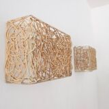 Pair of rattan wall lamps