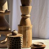 Mini minimalist stool with ball feet in teak H15 D35
