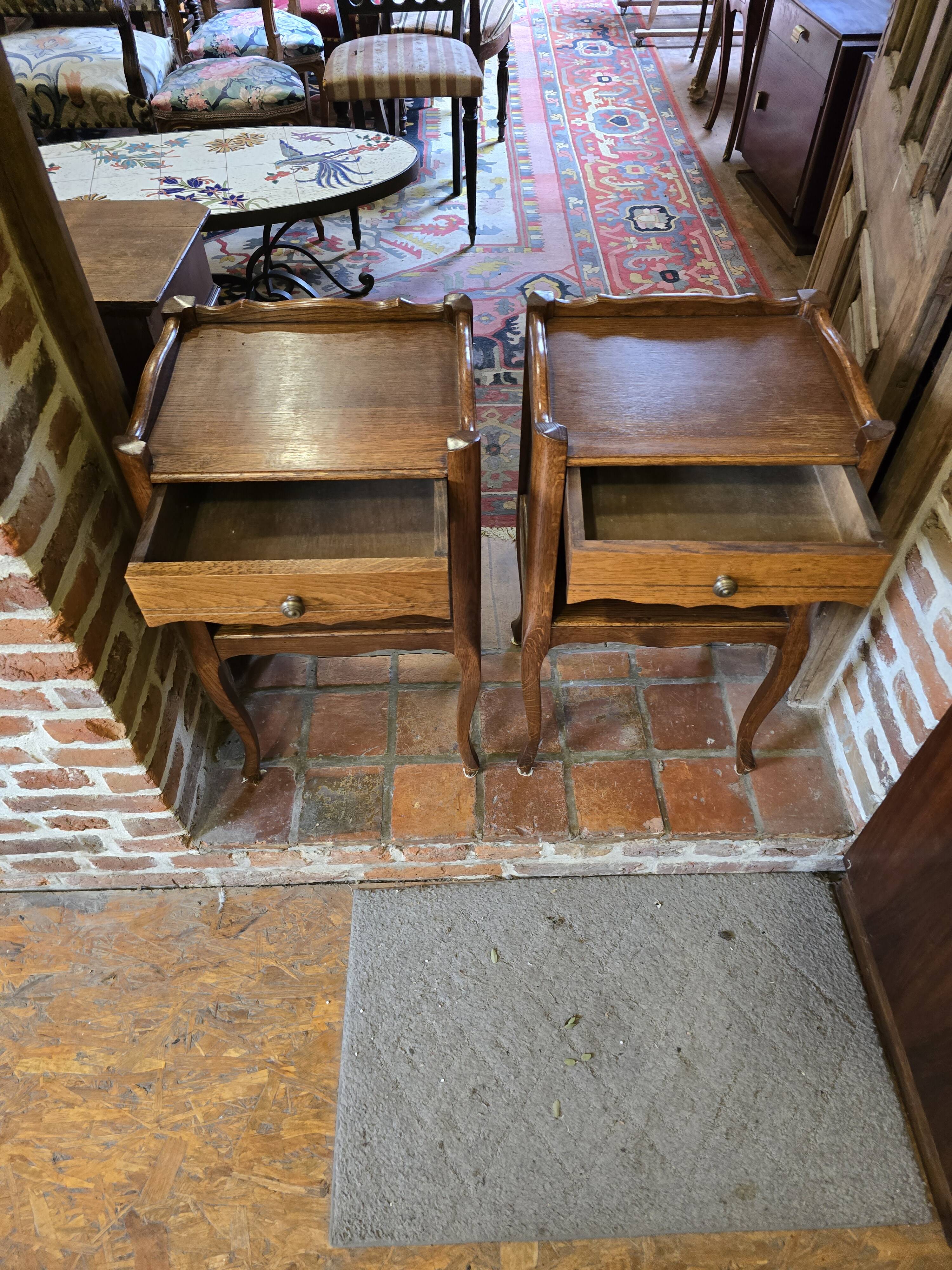 Pair of Louis XV style oak bedside tables