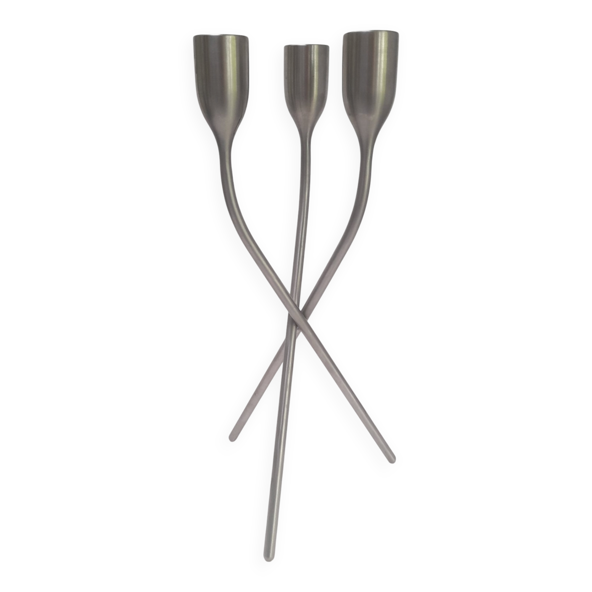 Large tripod candlestick in brushed aluminium