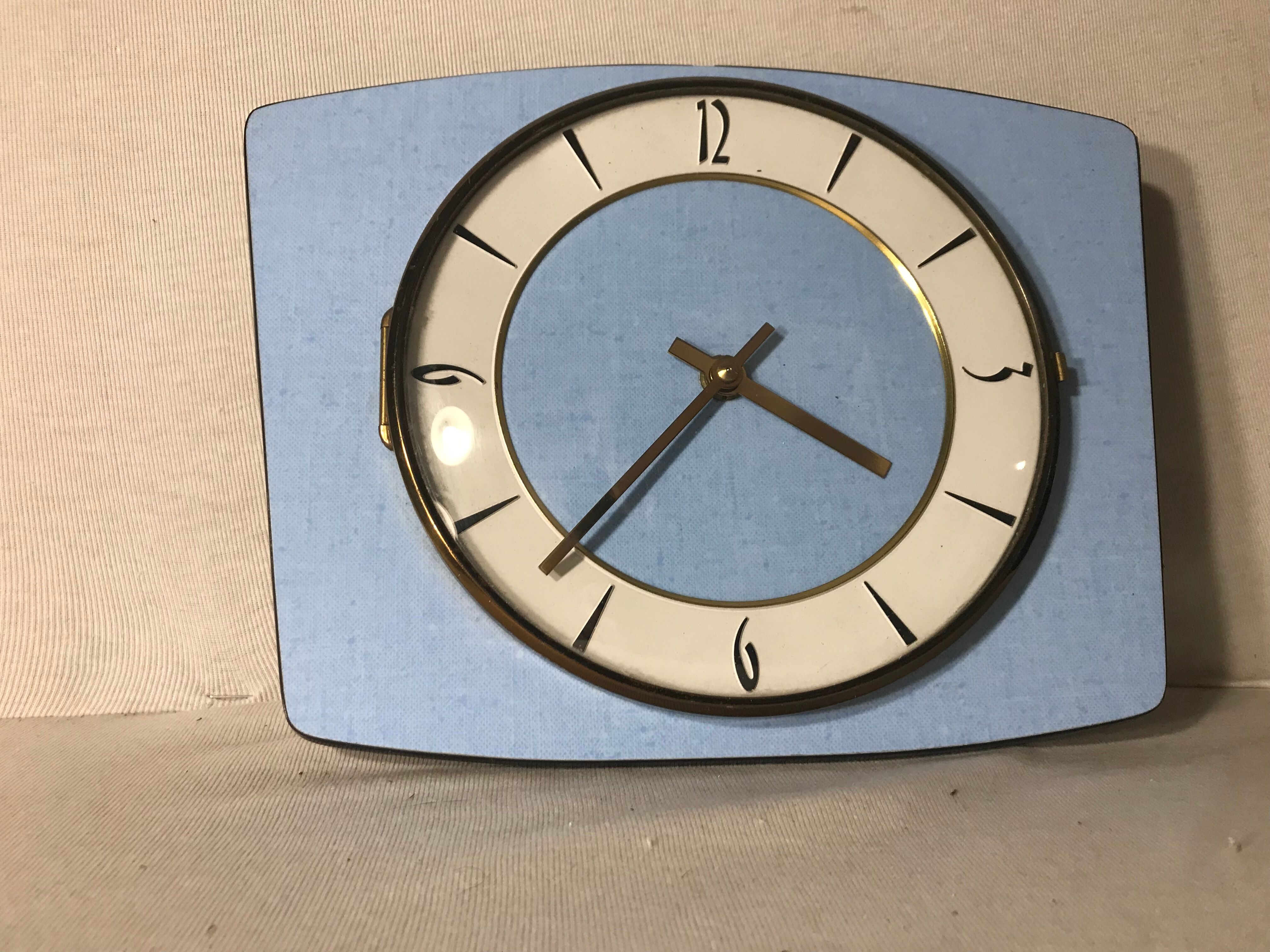 Old clock pendulum formica battery 70s vintage blue