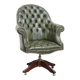 Chesterfield office chair in green cowhide leather on casters with high back